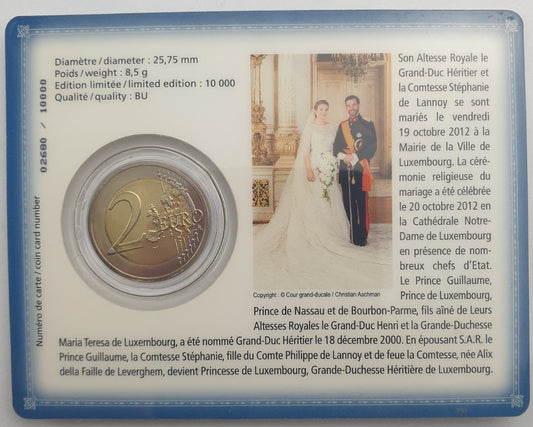 Luxembourg - 2 euros 2012, Mariage royal d'Henri Ier, (Carte-pièce)