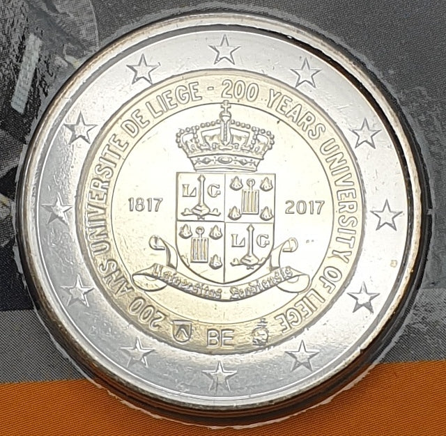 Belgique - 2 euros 2017, 200e anniversaire de l'Université de Liège (carte à pièces)