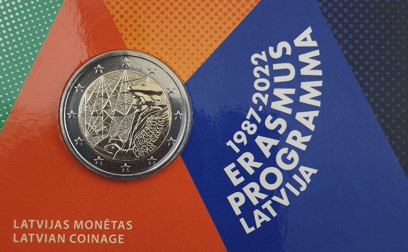 Lettonie - 2 euros 2022, 35 ans du programme Erasmus, BU (Carte à pièces)