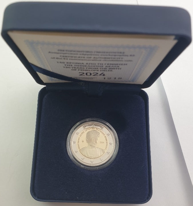 Grèce - 2 Euro 2024, 150e ANNIVERSAIRE DE LA NAISSANCE DE PÉNÉLOPE DELTA, PREUVE