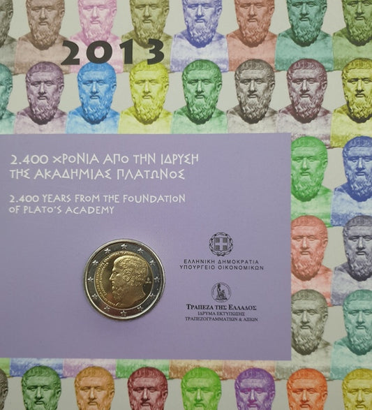 Grèce - 2 euros 2013, 2 400 ans depuis la fondation de l'Académie de Platon (carte à pièces)