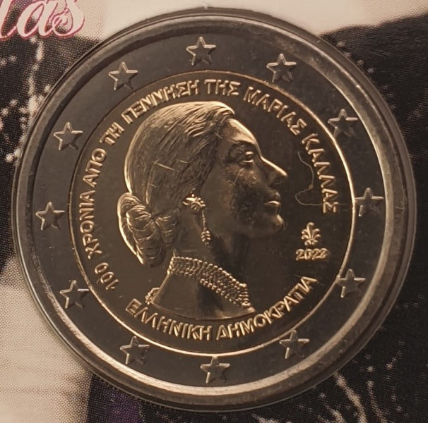 Grèce - 2 euros 2023, 100e anniversaire de la naissance de Maria Callas, (Carte à pièces)