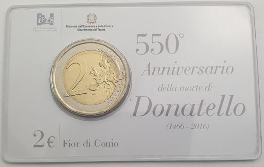 Italie - 2 Euro 2016, Donatello, (Carte à pièces)