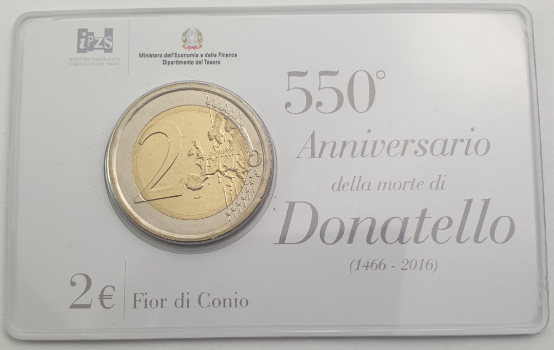 Italie - 2 Euro 2016, Donatello, (Carte à pièces)