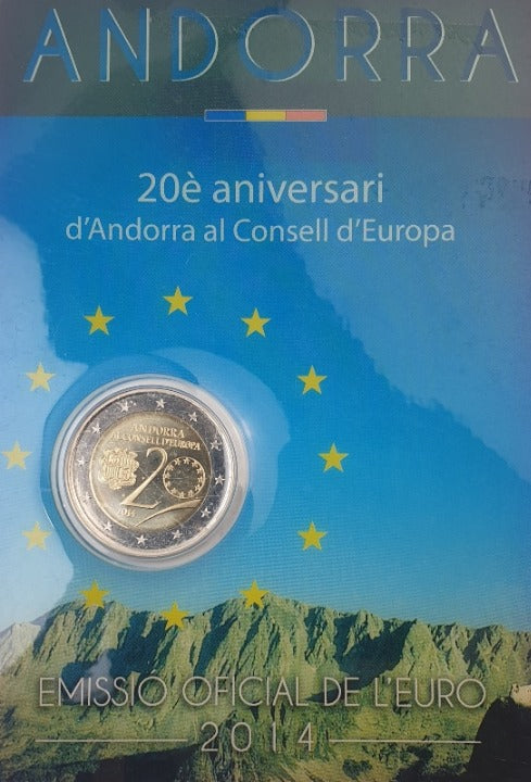 Andorre - 2 euros 2014, 20 ans du Conseil de l'Europe, (carte à pièces)