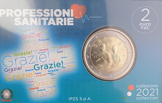 Italie - 2 Euro 2021, Professions de la santé, (Carte à pièces)