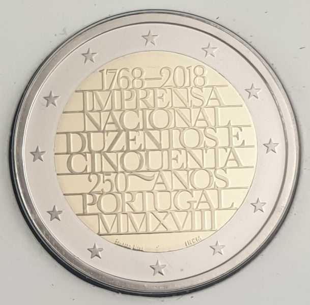 Portugal - 2 Euro 2018, 250e anniversaire de l'Imprimerie nationale, ÉPREUVE