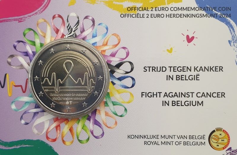 Belgique - 2 Euro 2024, Lutte contre le cancer en Belgique - Inscription néerlandaise, (Carte de monnaie)