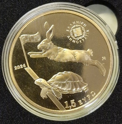 Grèce - 1,5 Euro 2024, Le Lièvre et la Tortue, Fables d'Ésope