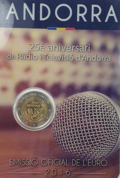 Andorre - 2 euros 2016, 25e anniversaire de la radio et de la télévision (carte à pièces)