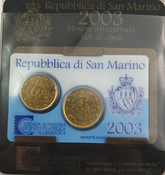 Saint-Marin - 50 Leptas + 20 Leptas 2003, Les trois tours : La Guaita, La Cesta et Il Montale, (Coin Card)