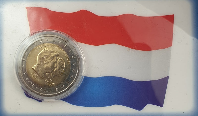 Luxembourg - 2 euros 2005, 50e anniversaire de la naissance d'Henri et 100e anniversaire de la mort d'Adolphe, (Carte-pièce)