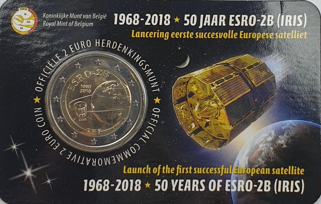 Belgique - 2 Euros 2018, 50e anniversaire de l'émission de l'ESRO 2B, (carte-pièce)