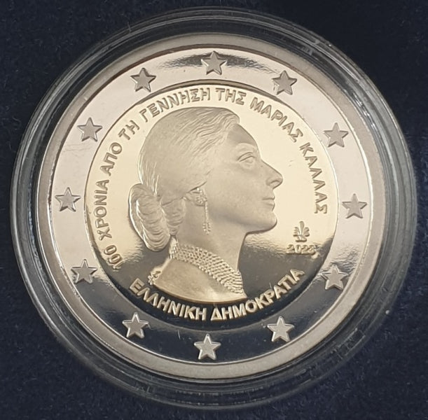 Grèce - 2 Euro 2023, 100e anniversaire de la naissance de Maria Callas, PREUVE