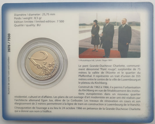 Luxembourg - 2 euros 2016, Henri Ier, 50 ans du pont de la grande-duchesse Charlotte, (carte-pièce)