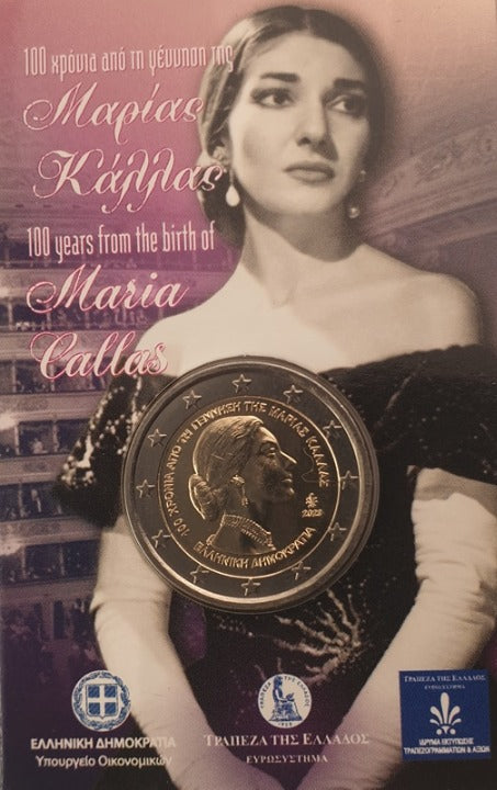 Grèce - 2 euros 2023, 100e anniversaire de la naissance de Maria Callas, (Carte à pièces)