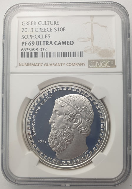 Grèce - 10 Euro 2013 (PF 69 ULTRA CAMEO), Sophocle, Argent