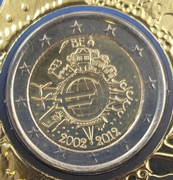 Belgique - 2 euros (Dix ans de l'euro 2002 - 2012), (Carte à pièces)