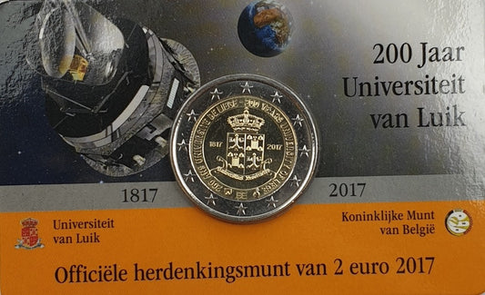 Belgique - 2 euros 2017, 200e anniversaire de l'Université de Liège (carte à pièces)