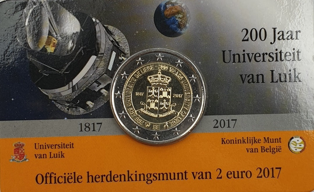 Belgique - 2 euros 2017, 200e anniversaire de l'Université de Liège (carte à pièces)