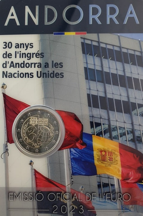 Andorre - 2 euros 2023, 30 ans d'adhésion d'Andorre aux Nations Unies (carte à pièces)