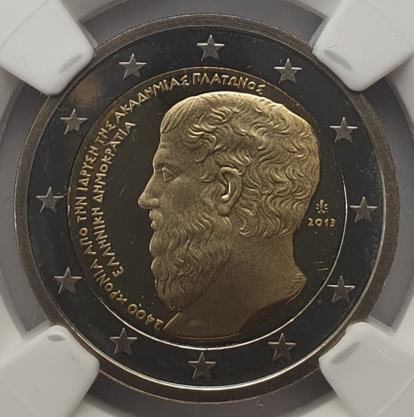 Grèce - 2 Euro 2013 (PF 67 ULTRA CAMEO), 2 400 ans depuis la fondation de l'Académie de Platon, PREUVE