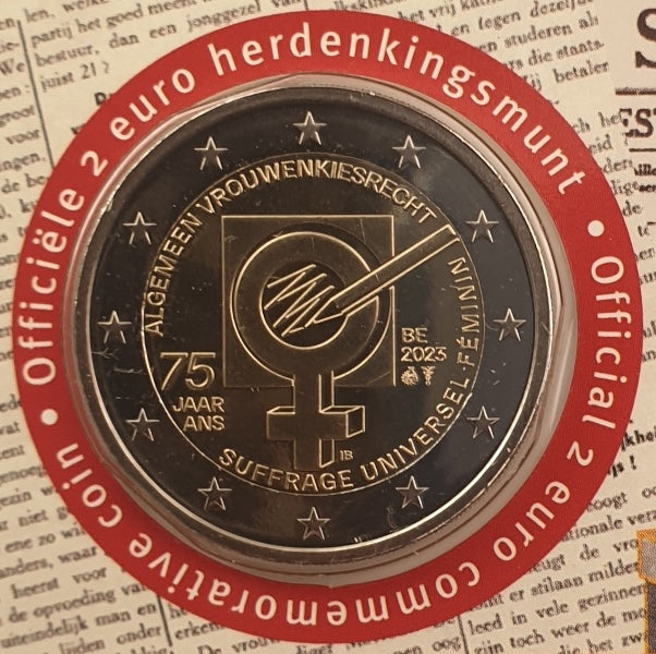 Belgique - 2 euros 2023, 75 ans du suffrage féminin - Inscription néerlandaise (carte-monnaie)