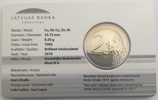 Lettonie - 2 Euro 2019, Le Soleil Levant, (Carte à pièces)