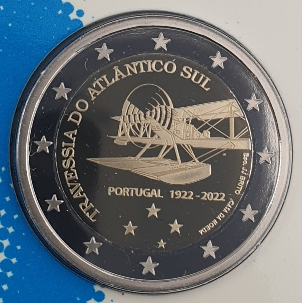 Portugal - 2 Euro 2022, Année célébrant le centenaire de la traversée de l'Atlantique Sud, PREUVE