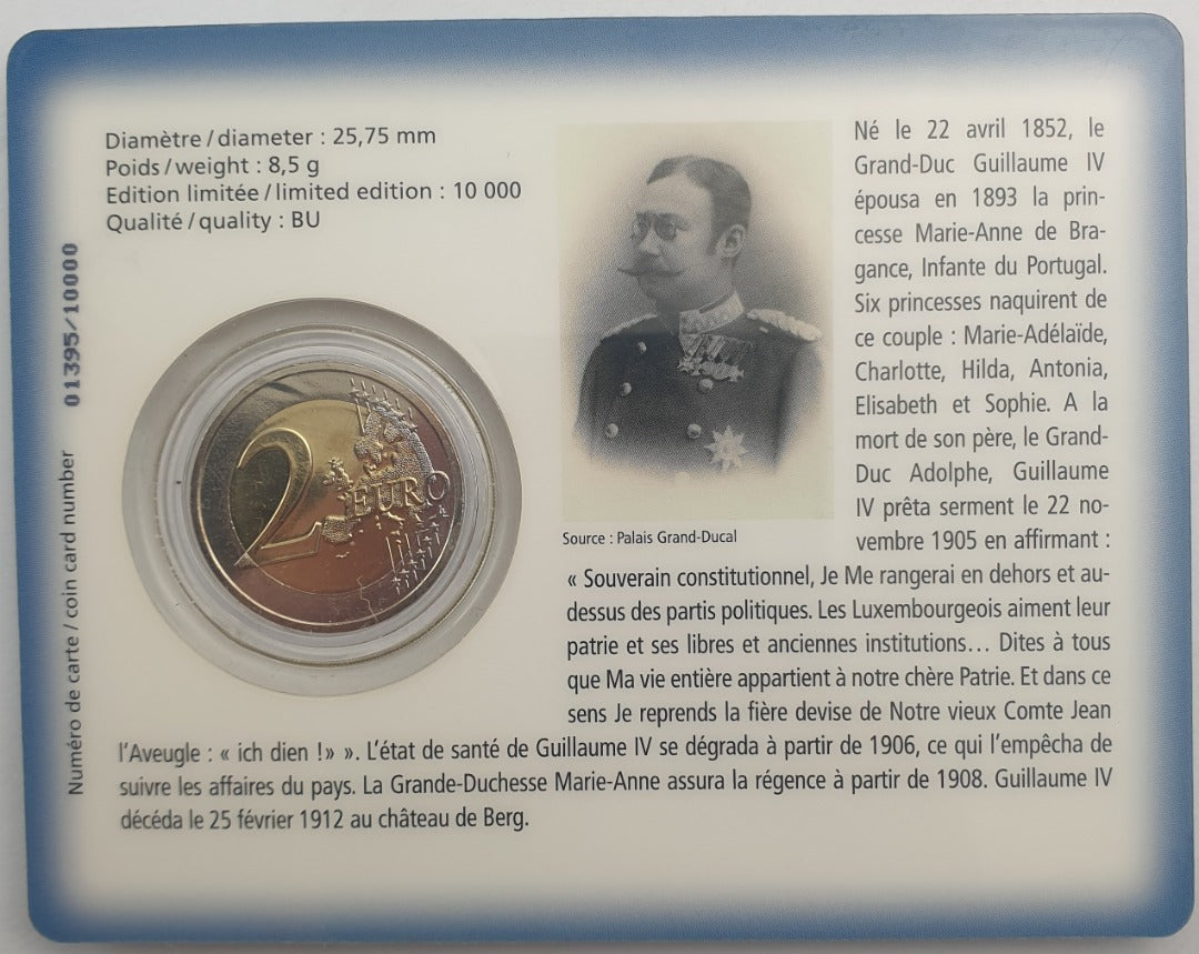 Luxembourg - 2 euros 2012, Décès de Guillaume IV (carte-pièce)