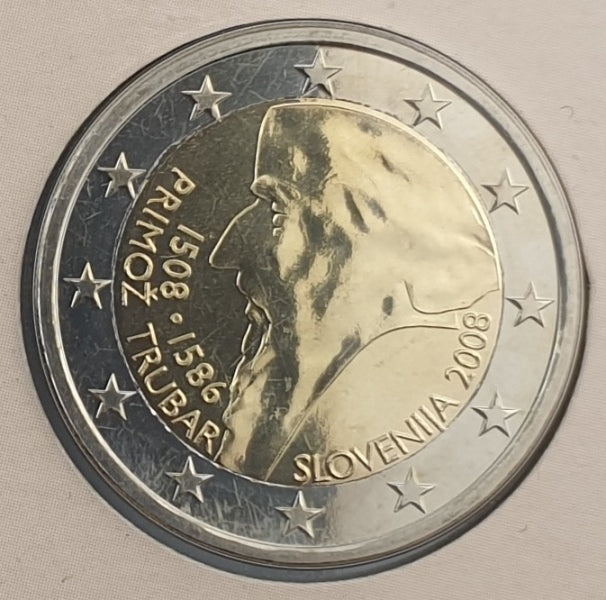 Slovénie - 2 Euro 2008, Primož Trubar, (Coin Card)