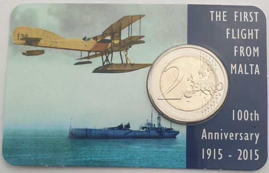 Malte - 2 euros 2015, Premier vol au départ de Malte, (Carte à pièces)
