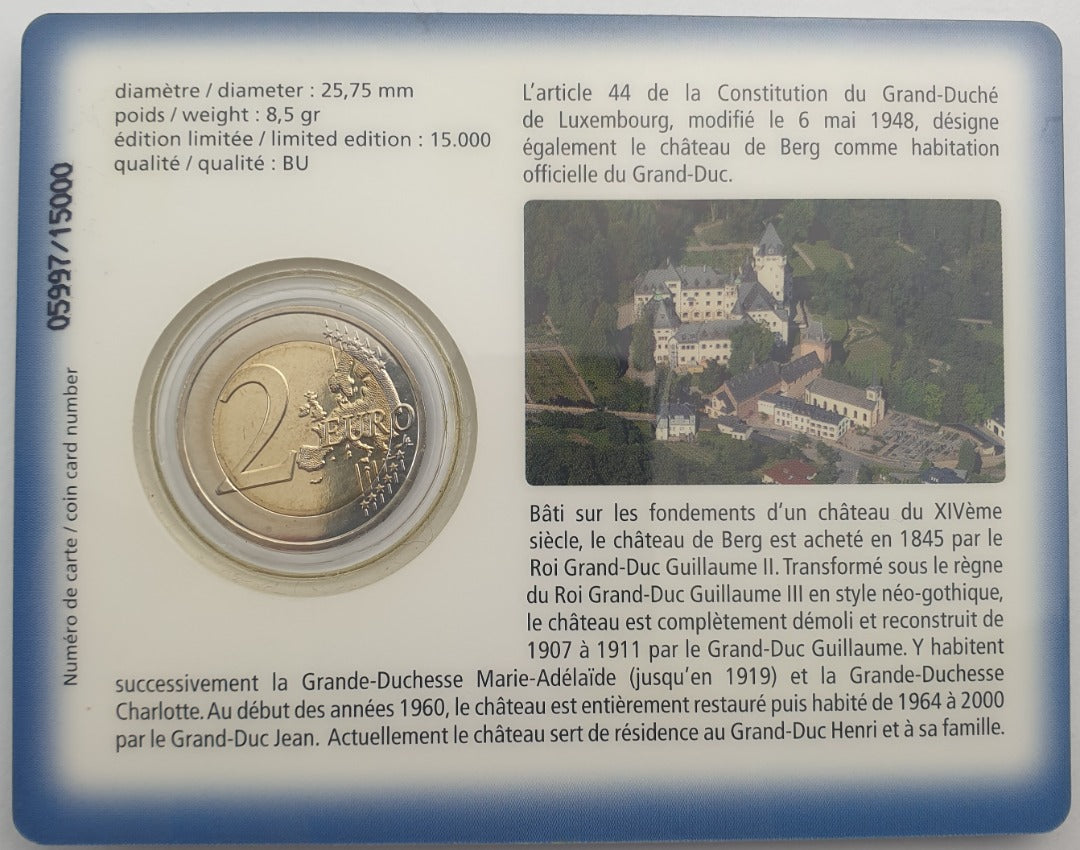 Luxembourg - 2 Euro 2008, Henri Ier Château de Berg, (Coin Card)