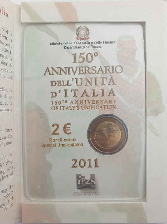 Italie - Pièce de 2 euros 2011, 150e anniversaire de l'unification de l'Italie, Carte de pièce