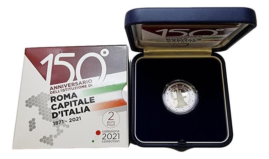 Italie - 2 Euro 2021, 150e anniversaire de la fondation de la capitale de l'Italie à Rome, ÉPREUVE