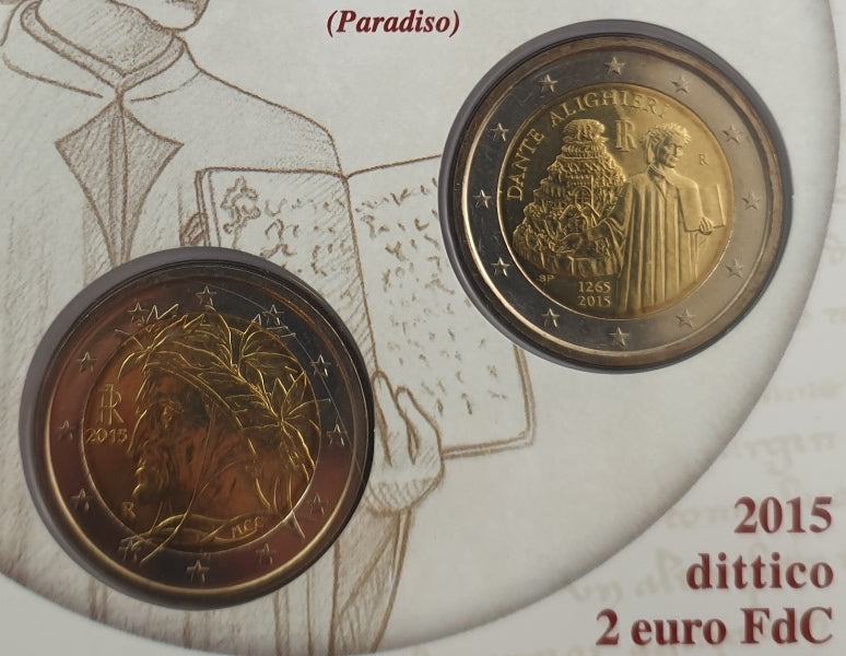 Italie - 2 euros 2015, 750e anniversaire de la naissance de Dante Alighieri, (Carte-pièce)