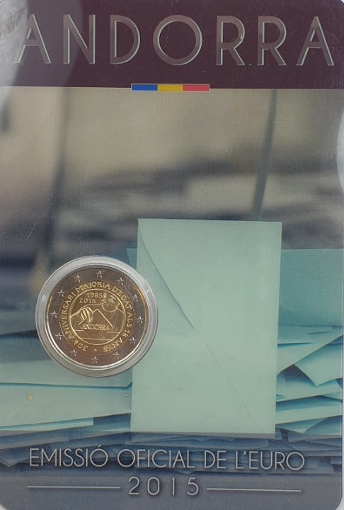 Andorre - 2 euros 2015, 30 ans depuis que 18 ans est devenu l'âge légal, (Carte à pièces)