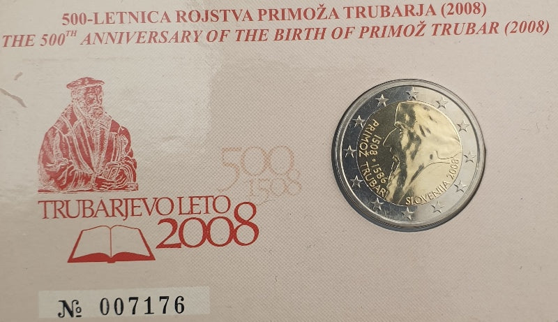 Slovénie - 2 Euro 2008, Primož Trubar, (Coin Card)