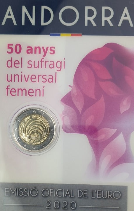 Andorre - 2 euros 2020, 50 ans du suffrage universel, (carte à pièces)