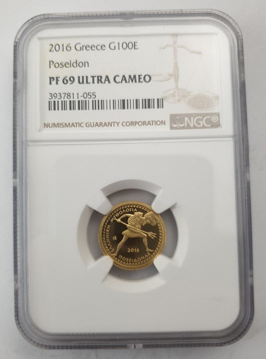 Grèce - 100 euros 2016 (PF 69 ULTRA CAMEO), Poséidon, épreuve en or