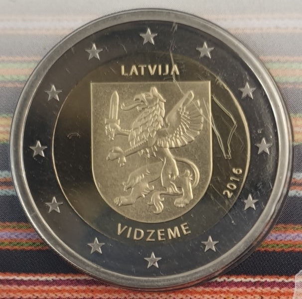 Lettonie - 2 Euro 2016, Vidzeme, (Coin Card)