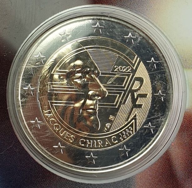 France - 2 Euro 2022, Jacques Chirac 1932 - 2019, (Carte à pièces)