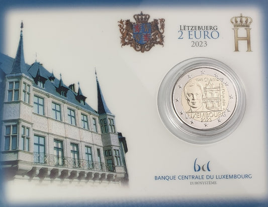 Luxembourg - 2 euros 2023, dédiée à la Chambre des représentants + marque d'atelier, BU (carte-pièce)
