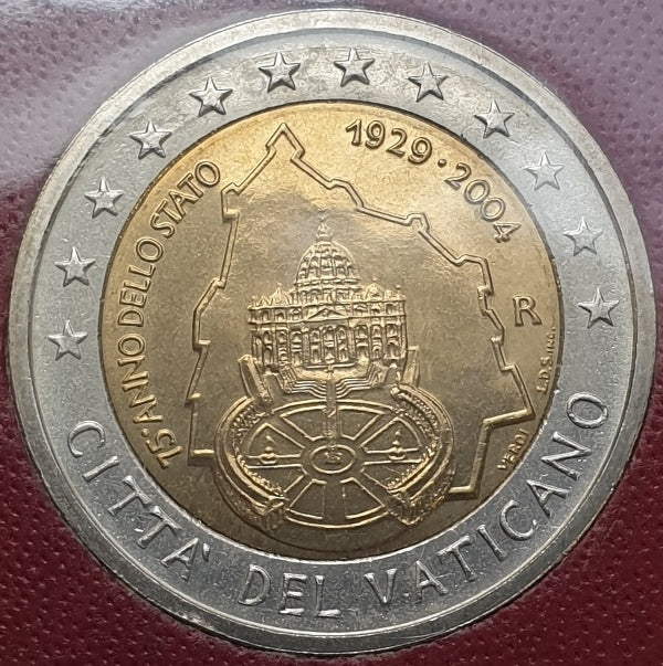 Vatican - 2 euros 2004, 75e anniversaire de la fondation de l'État de la Cité du Vatican (carte-pièce)