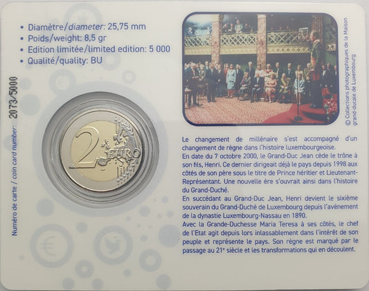 Luxembourg - 2 euros 2025, 25 ans de règne du Grand-Duc Henri, Couleur, (Carte-pièce)