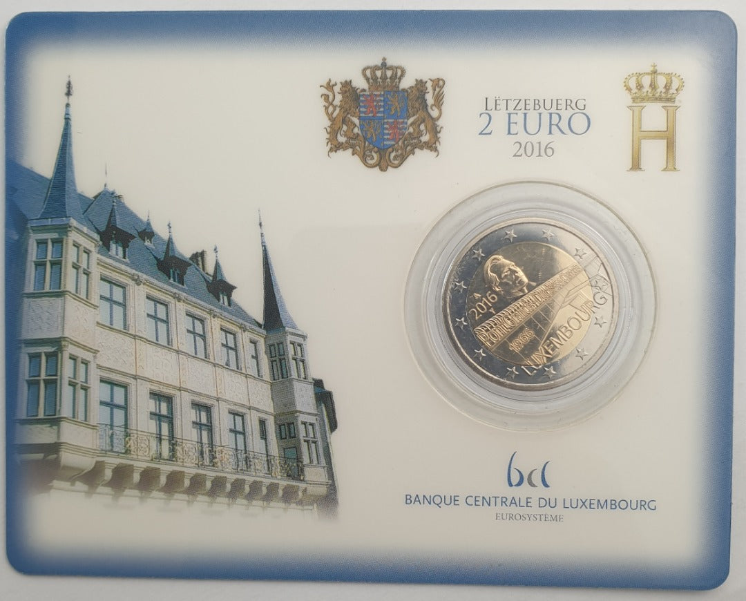 Luxembourg - 2 euros 2016, Henri Ier, 50 ans du pont de la grande-duchesse Charlotte, (carte-pièce)