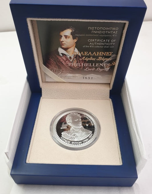 Grèce - 10 euros 2022, Lord Byron 1788 - 1824, Belle Épreuve en argent