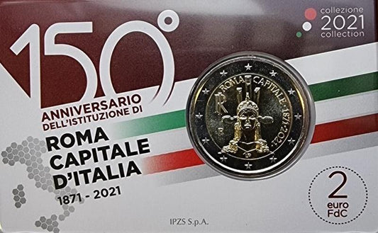 Italie - 2 euros 2021, 150e anniversaire de la fondation de la capitale de l'Italie à Rome, (Carte-pièce)