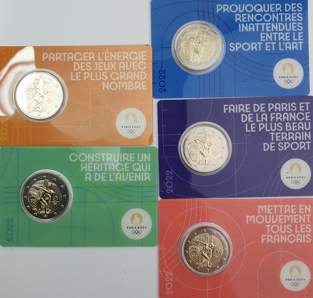 France - 2 Euro 2022, Jeux Olympiques de Paris 2024, (Carte de 5 pièces)