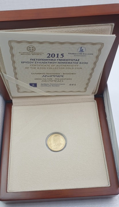 Grèce - 200 euros 2015, Archimède, épreuve en or